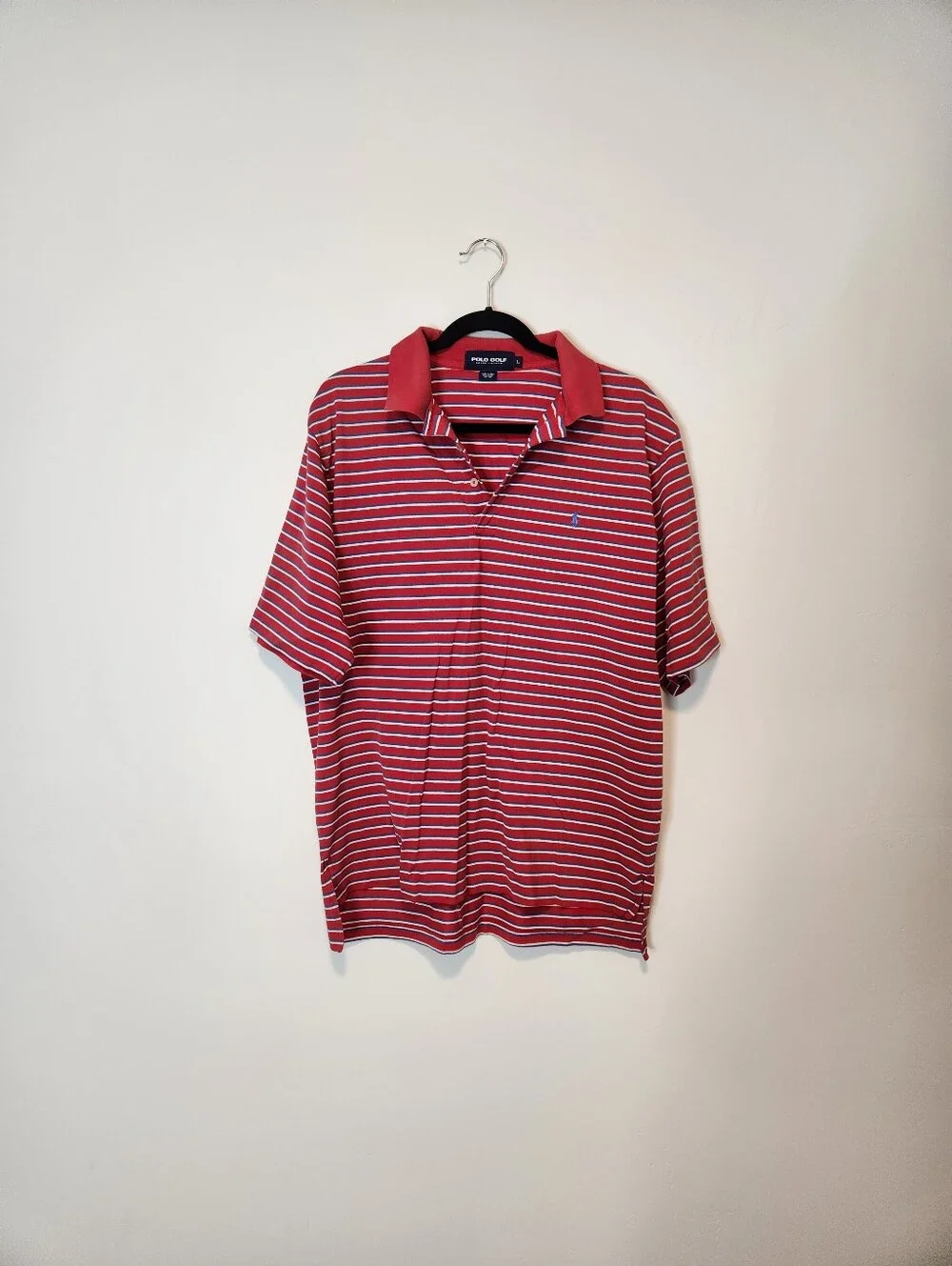 Polo Golf Ralph Lauren Mens Red‎ Striped Pima Cotton Polo Shirt Size Large